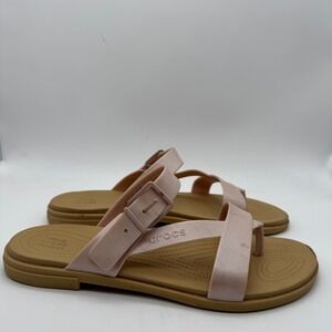 Crocs Tulum Shimmer Toe Post Sandals Pink Clay Size 9 Thong Comfort